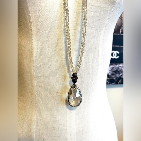 Boutique Boho Handcrafted Clear Crystal Bead Teardrop Pendant Necklace - Picture 2 of 9
